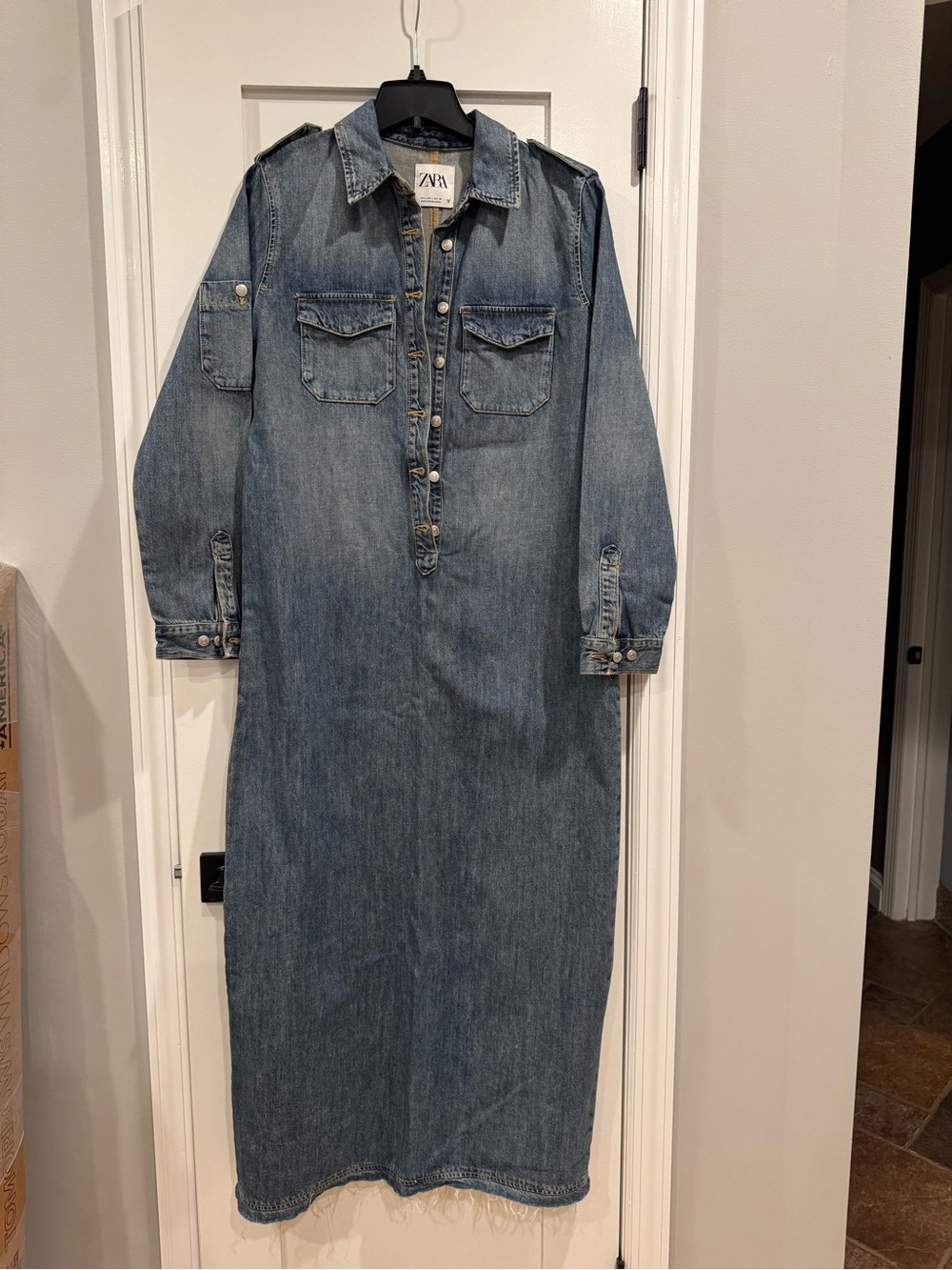 Zara Blue Denim Long-Sleeve Shirt Dress